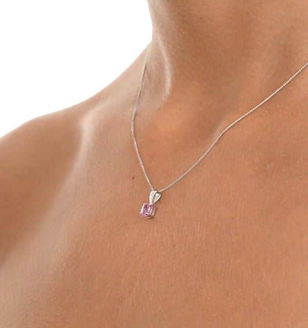 Pink Sapphire 5 X 4mm 9K White Gold Pendant Necklace
